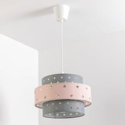 CGC Lighting 'Starlight' Grey & Pink Star Two Tier Easy Fit Lamp Shade in Baby Pink - thumbnail 4