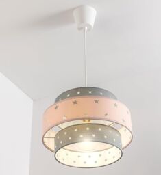 CGC Lighting 'Starlight' Grey & Pink Star Two Tier Easy Fit Lamp Shade in Baby Pink - thumbnail 3
