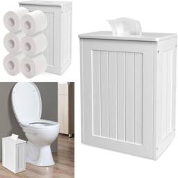 VOGREX Slimline Wooden Bathroom Storage Toilet Roll Paper Cabinet in White