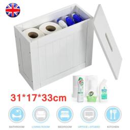 VOGREX Slimline Wooden Bathroom Storage Toilet Roll Paper Cabinet in White - thumbnail 2