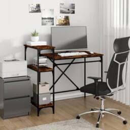 Berkfield Home Charming Desk with Shelves Smoked Oak 105x50x90 cm Engineered Woo in Brown - Size: 105 x 50 x 90 cm - thumbnail 2