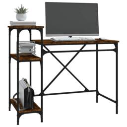 Berkfield Home Charming Desk with Shelves Smoked Oak 105x50x90 cm Engineered Woo in Brown - Size: 105 x 50 x 90 cm - thumbnail 4
