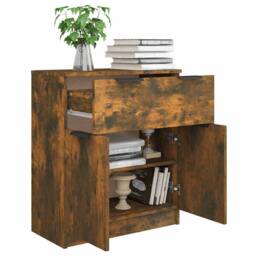 Berkfield Home Sideboard Smoked Oak 60x30x70 cm Engineered Wood in Brown - Size: 60 x 30 x 70 cm - thumbnail 4