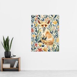 "Artery8 Fennec Fox in Wildflower Field Floral Watercolour Wall Art Print - Size: W24"" x H32""" - thumbnail 4