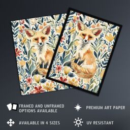 "Artery8 Fennec Fox in Wildflower Field Floral Watercolour Wall Art Print - Size: W24"" x H32""" - thumbnail 2