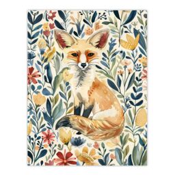 "Artery8 Fennec Fox in Wildflower Field Floral Watercolour Wall Art Print - Size: W24"" x H32""" - thumbnail 1