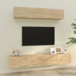 Berkfield Home Classic 4 Piece TV Cabinet Set Sonoma Oak Engineered Wood in Tan - thumbnail 2