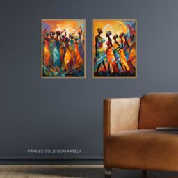 Artery8 Wall Art Print Set of 2 s Modern African Dance Bright Vibrant Colourful Sun Beams 2 Pack Poster Living Room s - Size: A4 - thumbnail 2