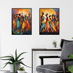Artery8 Wall Art Print Set of 2 s Modern African Dance Bright Vibrant Colourful Sun Beams 2 Pack Poster Living Room s - Size: A4 - thumbnail 6