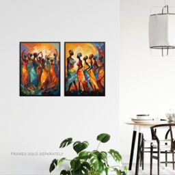 Artery8 Wall Art Print Set of 2 s Modern African Dance Bright Vibrant Colourful Sun Beams 2 Pack Poster Living Room s - Size: A4 - thumbnail 3