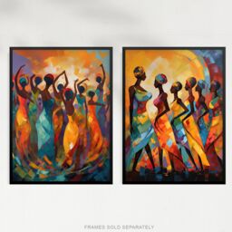 Artery8 Wall Art Print Set of 2 s Modern African Dance Bright Vibrant Colourful Sun Beams 2 Pack Poster Living Room s - Size: A4 - thumbnail 5