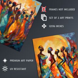 Artery8 Wall Art Print Set of 2 s Modern African Dance Bright Vibrant Colourful Sun Beams 2 Pack Poster Living Room s - Size: A4 - thumbnail 4