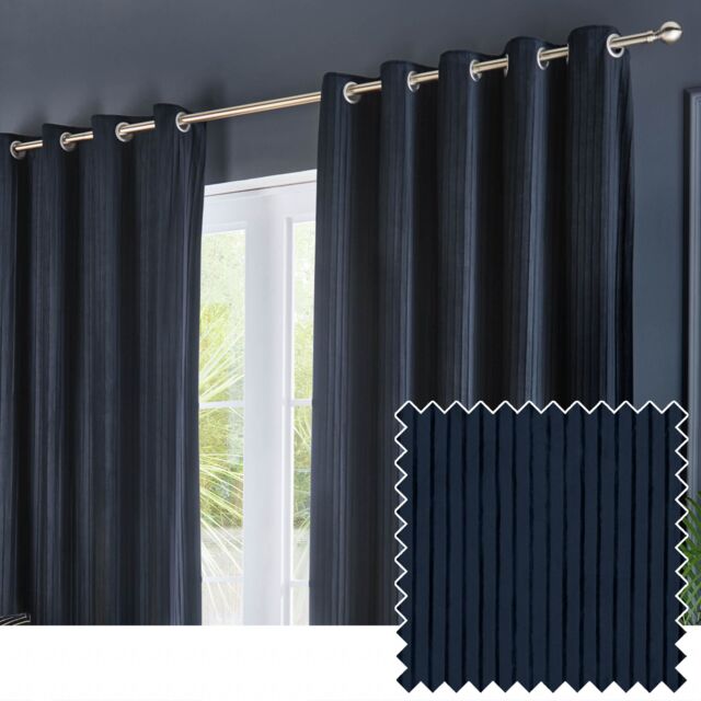Paoletti Corinthian Velvet Room Darkening Eyelet Curtain Pair in Dark Blue - Size: 168 cm width x 137 cm drop - image 1