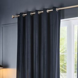 Paoletti Corinthian Velvet Room Darkening Eyelet Curtain Pair in Dark Blue - Size: 168 cm width x 137 cm drop - thumbnail 4