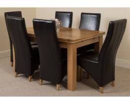 Thats Furniture Richmond 140-220cm Oak Extending Dining Table & 6 Lola Leather Chairs in Black - thumbnail 1