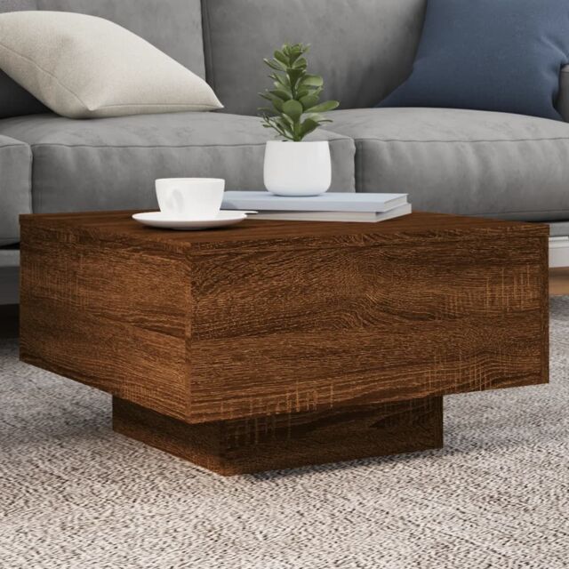 Berkfield Home Coffee Table with LED Lights Brown Oak 55x55x31 cm - Size: 55 x 55 x 31 cm - image 1