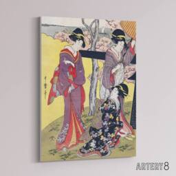 "Artery8 Cherry Blossom Viewing Gotenyama Canvas Wall Art Print Kitagawa in Purple - Size: W18"" x H24""" - thumbnail 2