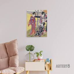 "Artery8 Cherry Blossom Viewing Gotenyama Canvas Wall Art Print Kitagawa in Purple - Size: W18"" x H24""" - thumbnail 3