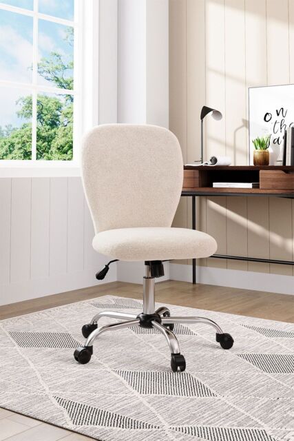 Living and Home Super Comfy Plush Office Chair with Wheels in Beige - image 1