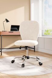 Living and Home Super Comfy Plush Office Chair with Wheels in Beige - thumbnail 2