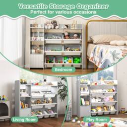 Gymax Kids Bookcase Toy Chest With 8 Boxes & 2 Open Shelves Playroom Storage in Grey - thumbnail 6