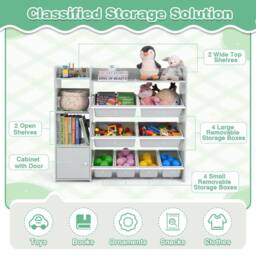 Gymax Kids Bookcase Toy Chest With 8 Boxes & 2 Open Shelves Playroom Storage in Grey - thumbnail 5