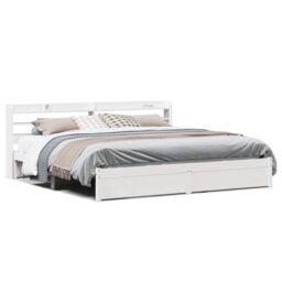 Berkfield Home Bed Frame with Headboard without Mattress White 180x200 cm Super King - thumbnail 2