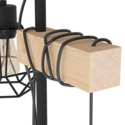 Eglo Townshend 5 Black/Natural Metal & Wood 2-Light Floor Lamp - Industrial Style (D) 25cm in Black - thumbnail 3