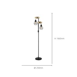 Eglo Townshend 5 Black/Natural Metal & Wood 2-Light Floor Lamp - Industrial Style (D) 25cm in Black - thumbnail 4