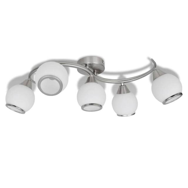 Berkfield Home Ceiling Lamp with Glass Shades on Waving Rail for 5 E14 Bulb in White - image 1