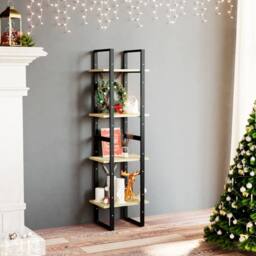 Berkfield Home 4-Tier Book Cabinet 40x30x140 cm Solid Pine Wood in Natural - Size: 40 x 30 x 140 cm - thumbnail 2