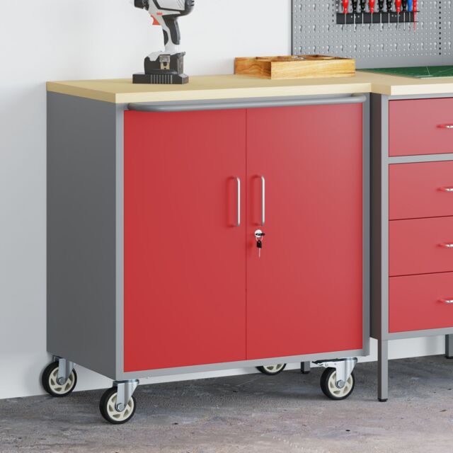 Berkfield Home Tool Cabinet with Wheels & Lockable Red 75x45x85 cm Steel - Size: 75 x 45 x 85 cm - image 1