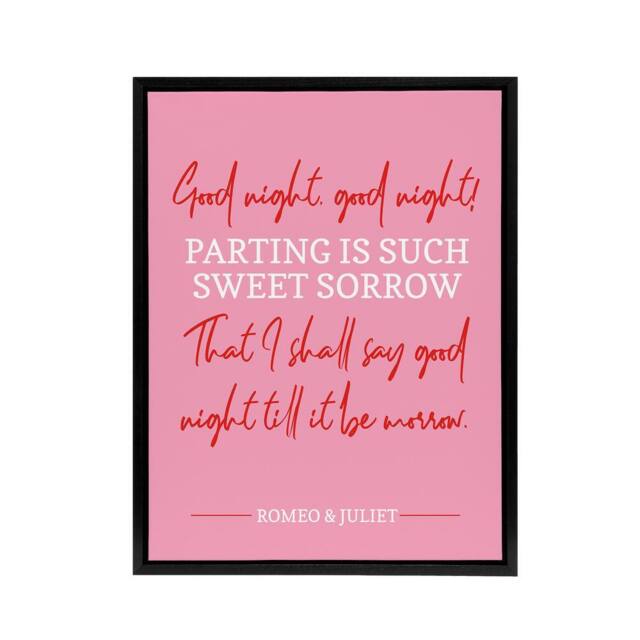 "Artery8 Shakespeare Quote Parting Sweet Sorrow Framed Canvas Wall Art Print in Pink - Size: W12"" x H16""" - image 1