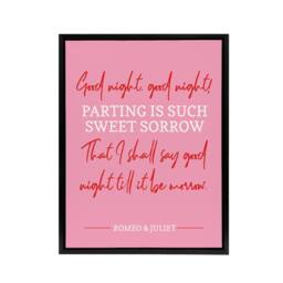 "Artery8 Shakespeare Quote Parting Sweet Sorrow Framed Canvas Wall Art Print in Pink - Size: W12"" x H16""" - thumbnail 1