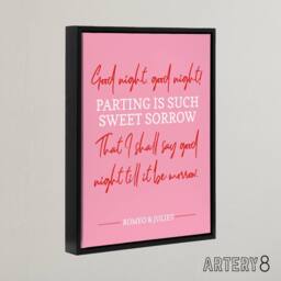 "Artery8 Shakespeare Quote Parting Sweet Sorrow Framed Canvas Wall Art Print in Pink - Size: W12"" x H16""" - thumbnail 2