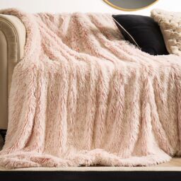OHS Marl Fluffy Fleece Throw Super Soft Decorative Blanket in Baby Pink - Size: 125 cm x 150 cm - thumbnail 1