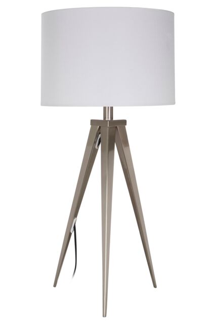 Orsina Contemporary Table Lamp with Sleek Metal Tripod Legs, White Fabric Shade & Clean Cabling, Modern Accent Lamp in Silver - image 1