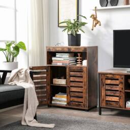 KORVIXA Bathroom Cabinet, Storage Cupboard Adjustable in Brown - thumbnail 3