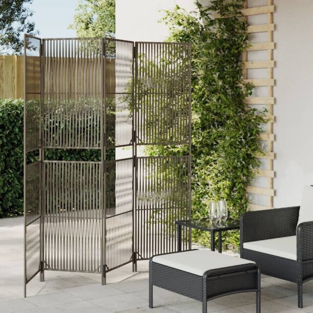 Berkfield Home Room Divider 4 Panels Grey Poly Rattan - image 1