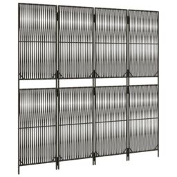 Berkfield Home Room Divider 4 Panels Grey Poly Rattan - thumbnail 4