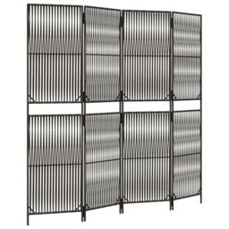 Berkfield Home Room Divider 4 Panels Grey Poly Rattan - thumbnail 2