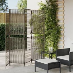 Berkfield Home Room Divider 4 Panels Grey Poly Rattan