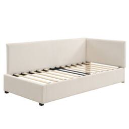 ModernLuxe Upholstered kids bed with L-shaped headboard in Beige - Size: Single - thumbnail 8