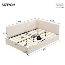 ModernLuxe Upholstered kids bed with L-shaped headboard in Beige - Size: Single - thumbnail 4