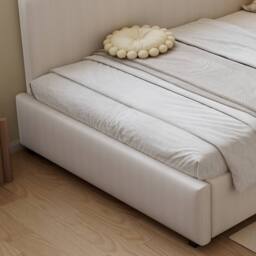 ModernLuxe Upholstered kids bed with L-shaped headboard in Beige - Size: Single - thumbnail 9