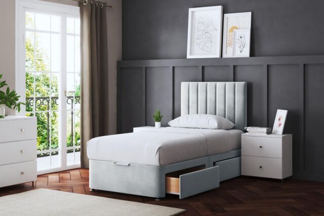 DS Living Amelia Upholstered Silver Panel 4 Draw Divan Bed with Headboard - Size: Super King - image 1