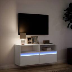 Berkfield Home TV Wall Cabinet with LED Lights White 100x31x45 cm - Size: 100 x 31 x 45 cm - thumbnail 5