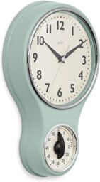 Acctim Kitchen Time Wall Clock Timer Quartz Retro Style Domed Glass Lens 20cm in Green - thumbnail 2