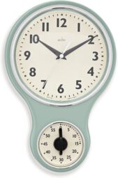 Acctim Kitchen Time Wall Clock Timer Quartz Retro Style Domed Glass Lens 20cm in Green