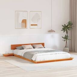 Berkfield Home Stylish Floor Bed Frame with Bedside Tables Wax Brown 150x200cm S - Size: 150x200 cm - thumbnail 2